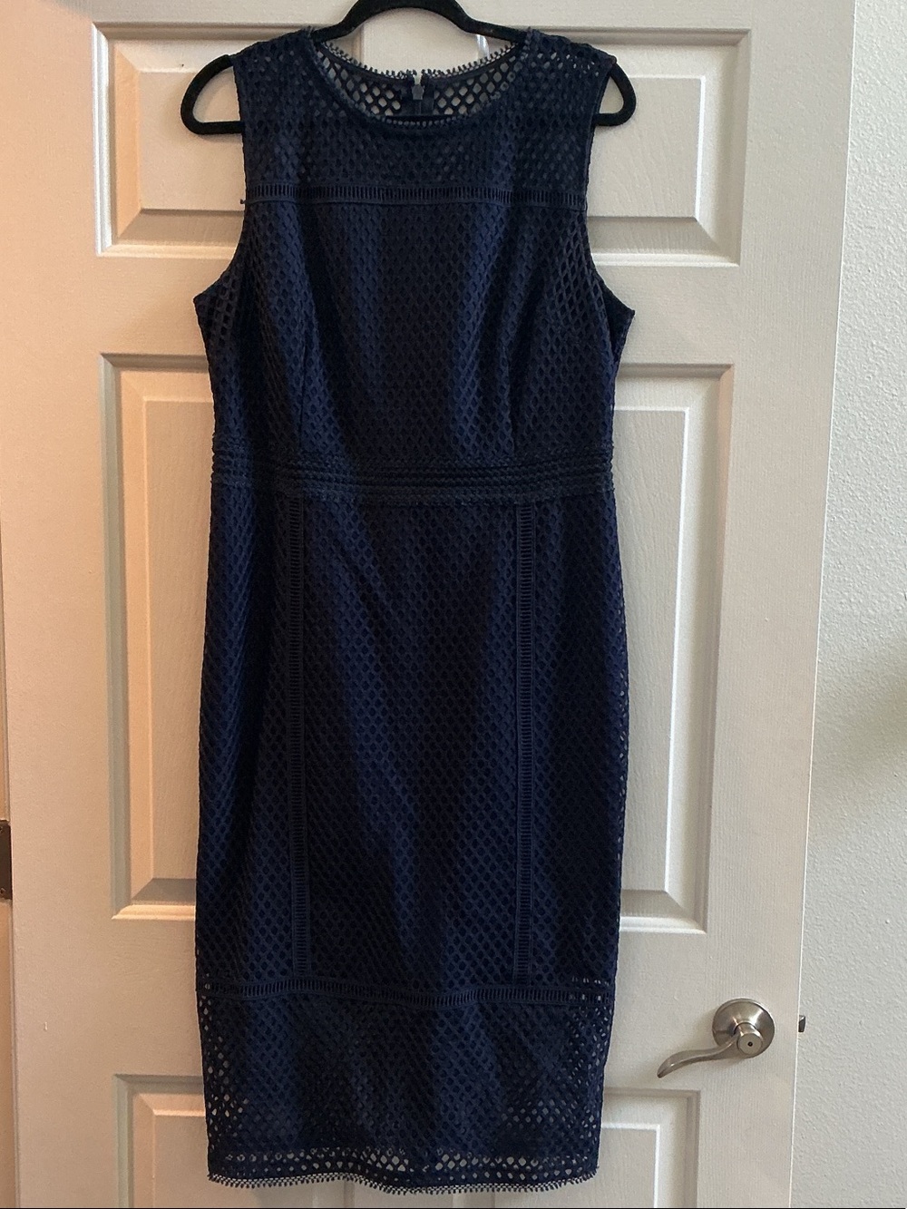 New York & Company Navy Lace Midi Sheath Dress
